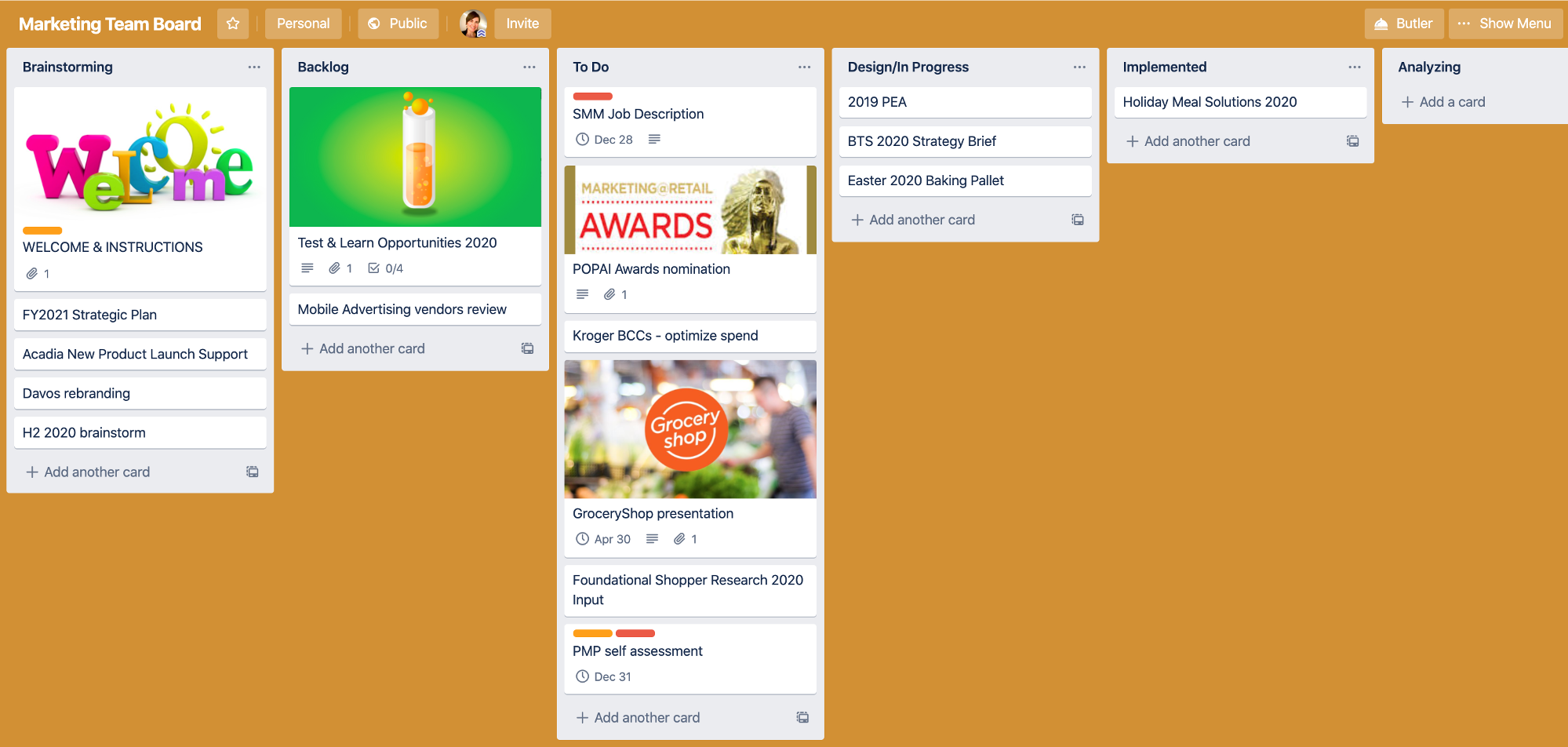 Trello board for CPG Marketing